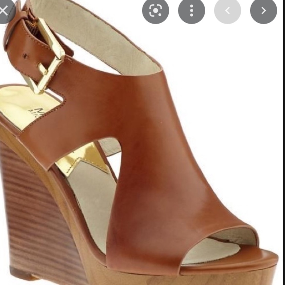Michael Kors Wooden Wedges with Gold Hardware, size 9